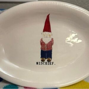 Rae Dunn Mischief Gnome Plate - Red and White
